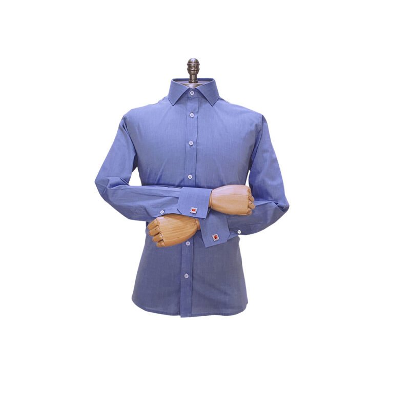 Camisa Gola Italiana Azul Lisa — frontal completa manequim | MS Stilos