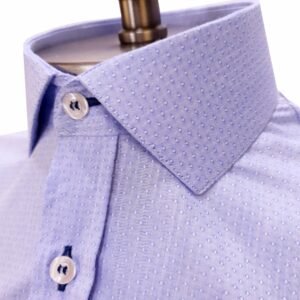 Camisa Gola Italiana Azul Poá — detalhe gola italiana fechada | MS Stilos