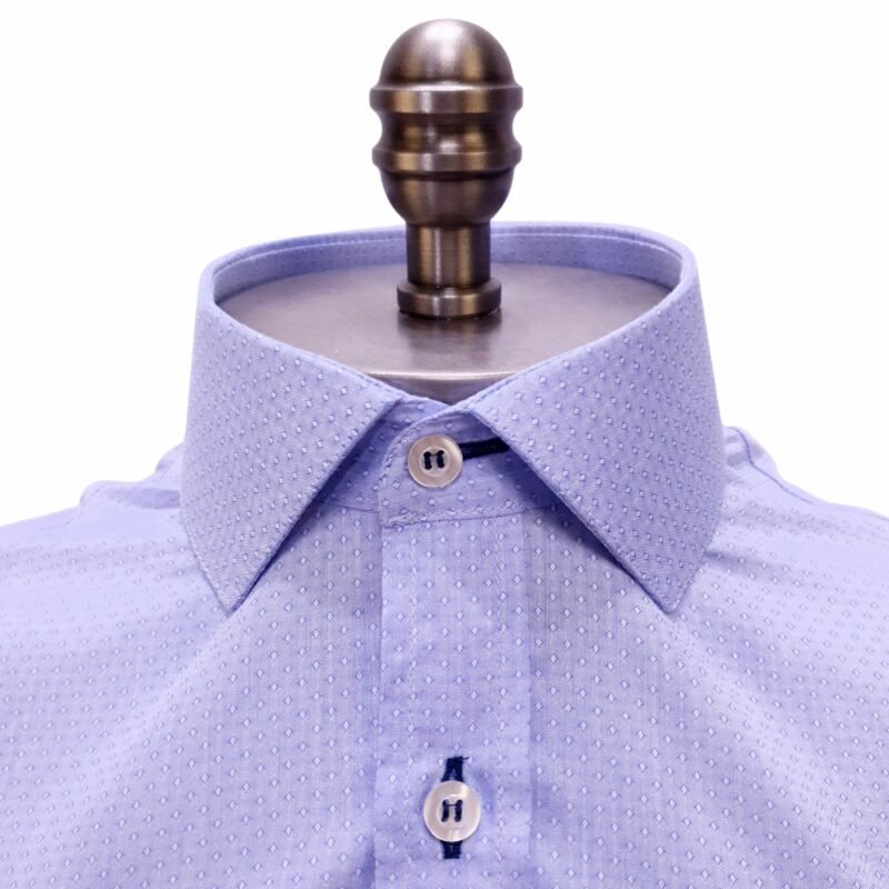 Camisa Gola Italiana Azul Poá — detalhe gola italiana poa | MS Stilos