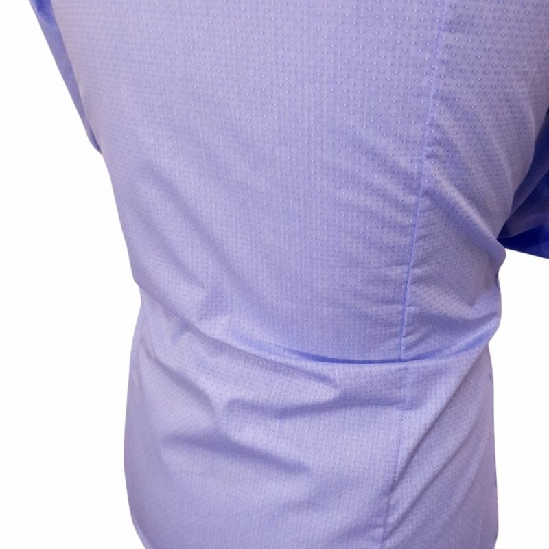 Camisa Gola Italiana Azul Poá — detalhe lateral inferior textura poa | MS Stilos
