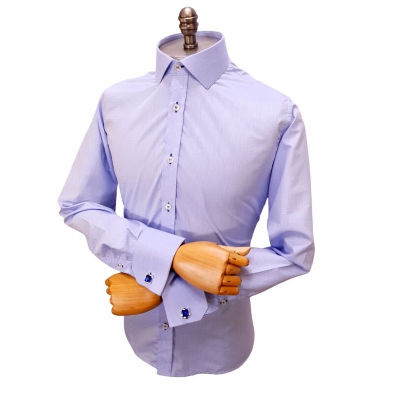 Camisa Gola Italiana Azul Poá — frontal 34 manequim cufflinks | MS Stilos