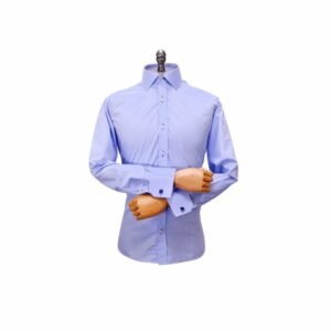 Camisa Gola Italiana Azul Poá — frontal manequim cufflinks azul | MS Stilos