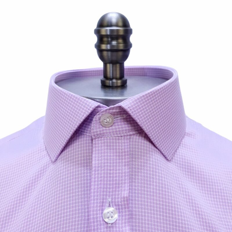Camisa Gola Italiana Lilás Algodão — detalhe gola italiana xadrez | MS Stilos