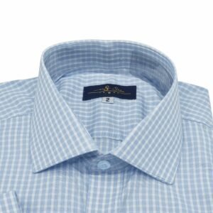 Camisa Italiana 100% Algodão Azul Xadrez — detalhe gola italiana etiqueta | MS Stilos