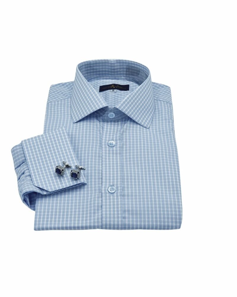 Camisa Italiana 100% Algodão Azul Xadrez — dobrada completa xadrez | MS Stilos