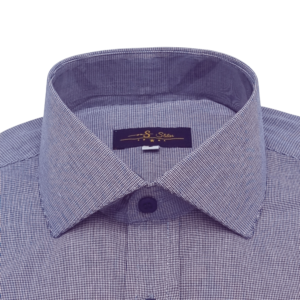 Camisa Italiana Azul Marinho Micro Estampa — detalhe gola italiana etiqueta marca | MS Stilos