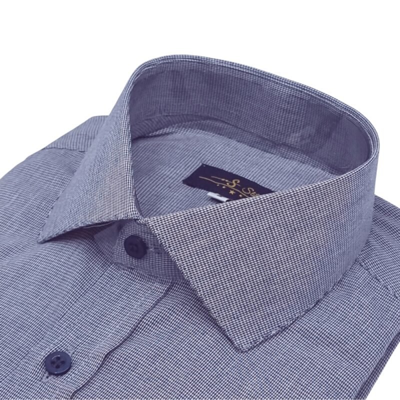 Camisa Italiana Azul Marinho Micro Estampa — detalhe gola italiana micro estampa | MS Stilos