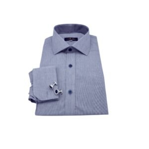 Camisa Italiana Azul Marinho Micro Estampa — dobrada frontal etiqueta | MS Stilos