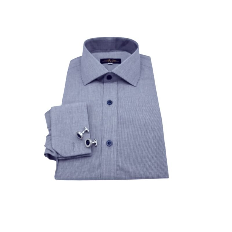 Camisa Italiana Azul Marinho Micro Estampa — dobrada frontal etiqueta | MS Stilos