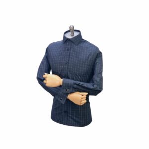 Camisa Italiana Punho Duplo Preta Xadrez — frontal 34 manequim | MS Stilos