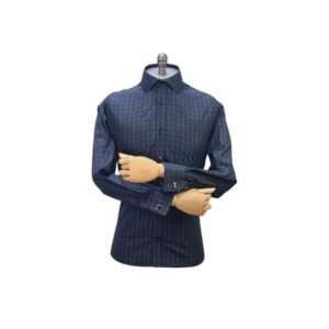 Camisa Italiana Punho Duplo Preta Xadrez — frontal completa manequim | MS Stilos