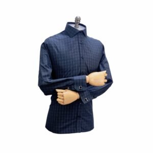 Camisa Italiana Punho Duplo Preta Xadrez — frontal manequim cufflinks | MS Stilos