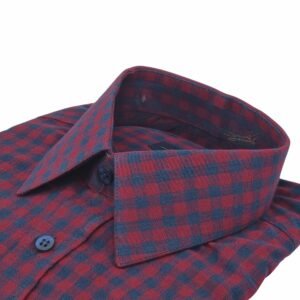 Camisa Xadrez Azul e Vinho — detalhe gola italiana punho visivel | MS Stilos