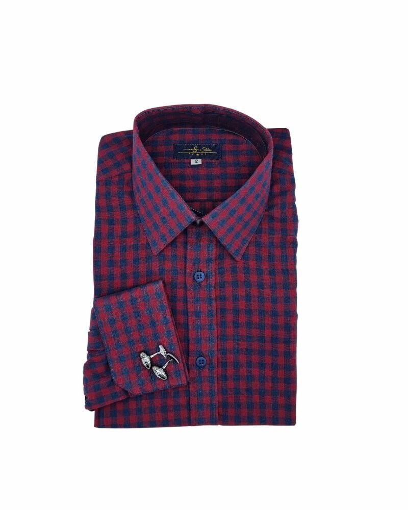 Camisa Xadrez Azul e Vinho — dobrada completa xadrez vinho azul | MS Stilos