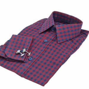 Camisa Xadrez Azul e Vinho — dobrada perspectiva diagonal cufflinks | MS Stilos