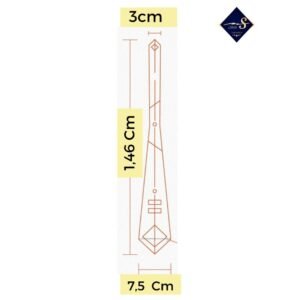 Diagrama tecnico com medidas da gravata amarela lisa semi slim com 7,5 cm de largura e 1,46 m de comprimento
