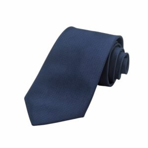 Gravata azul marinho com trama sutil tradicional enrolada na diagonal