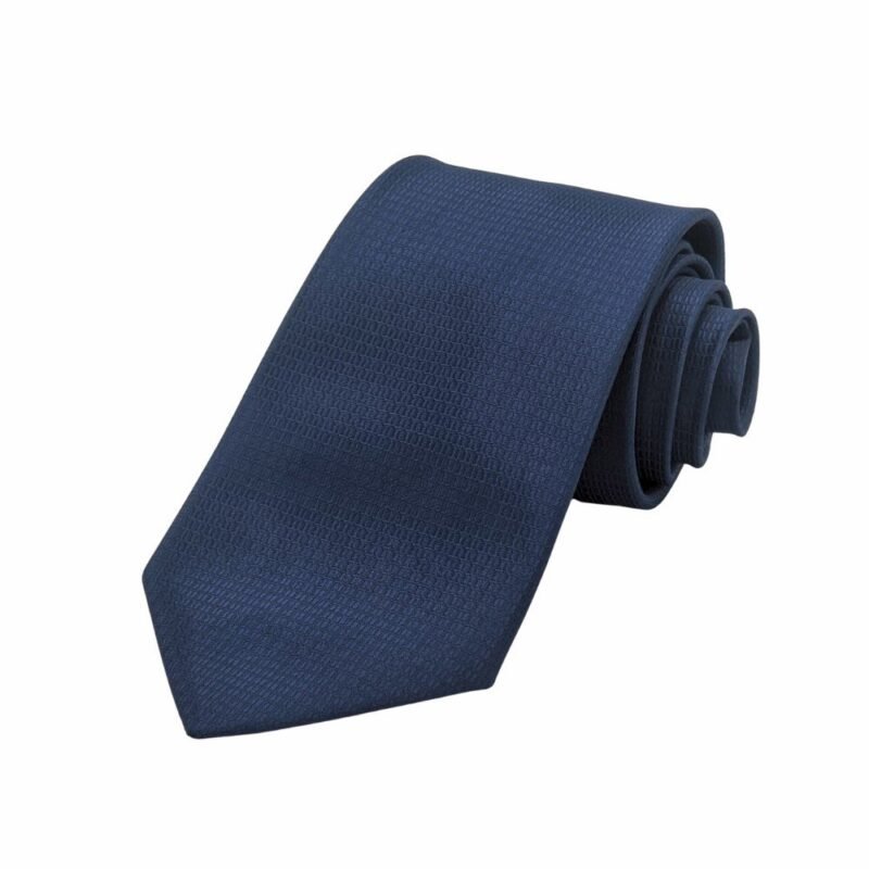 Gravata azul marinho com trama sutil tradicional enrolada na diagonal