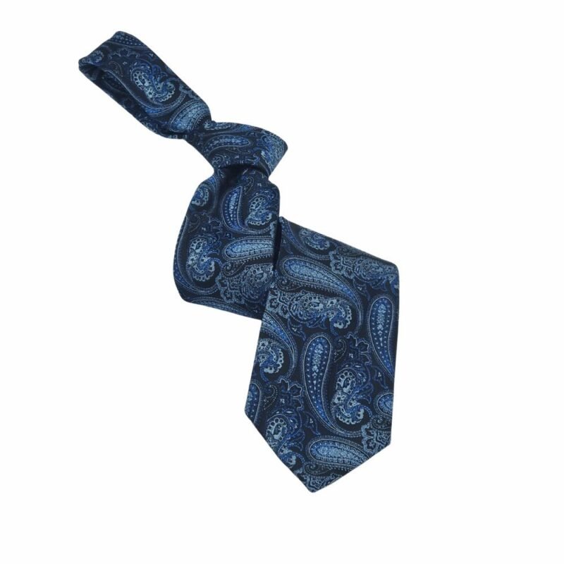 Gravata Tradicional Azul Cashmere Com No Caimento Diagonal