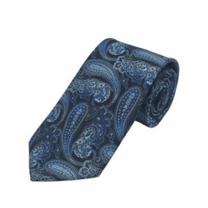 Gravata Tradicional Azul Cashmere Enrolada Diagonal