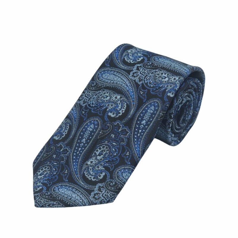 Gravata Tradicional Azul Cashmere Enrolada Diagonal