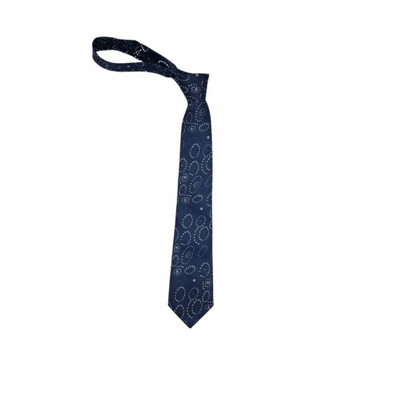 Gravata Tradicional Azul Estampada Com No Pendurada