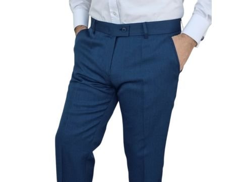 Calça social azul royal masculina com modelagem elegante e acabamento refinado