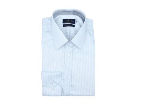 Camisa fio egípcio francesa branca com listra azul discreta da MS Stilos