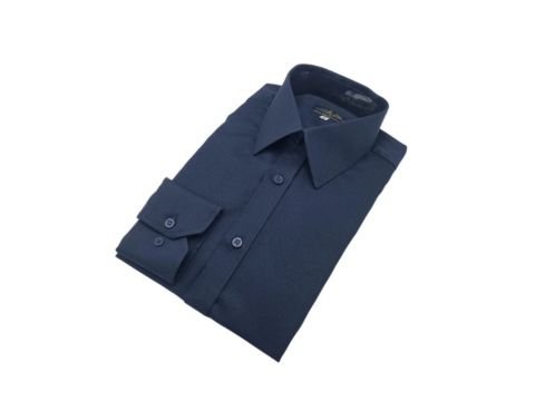 Camisa francesa azul marinho escama de peixe dobrada com colarinho estruturado