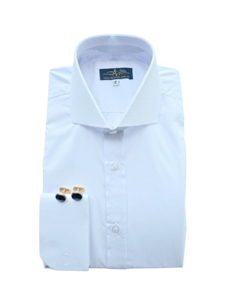 Camisa Colarinho Cutaway (Italiano Aberto) Branca Lisa e Punho Duplo - MS Stilos