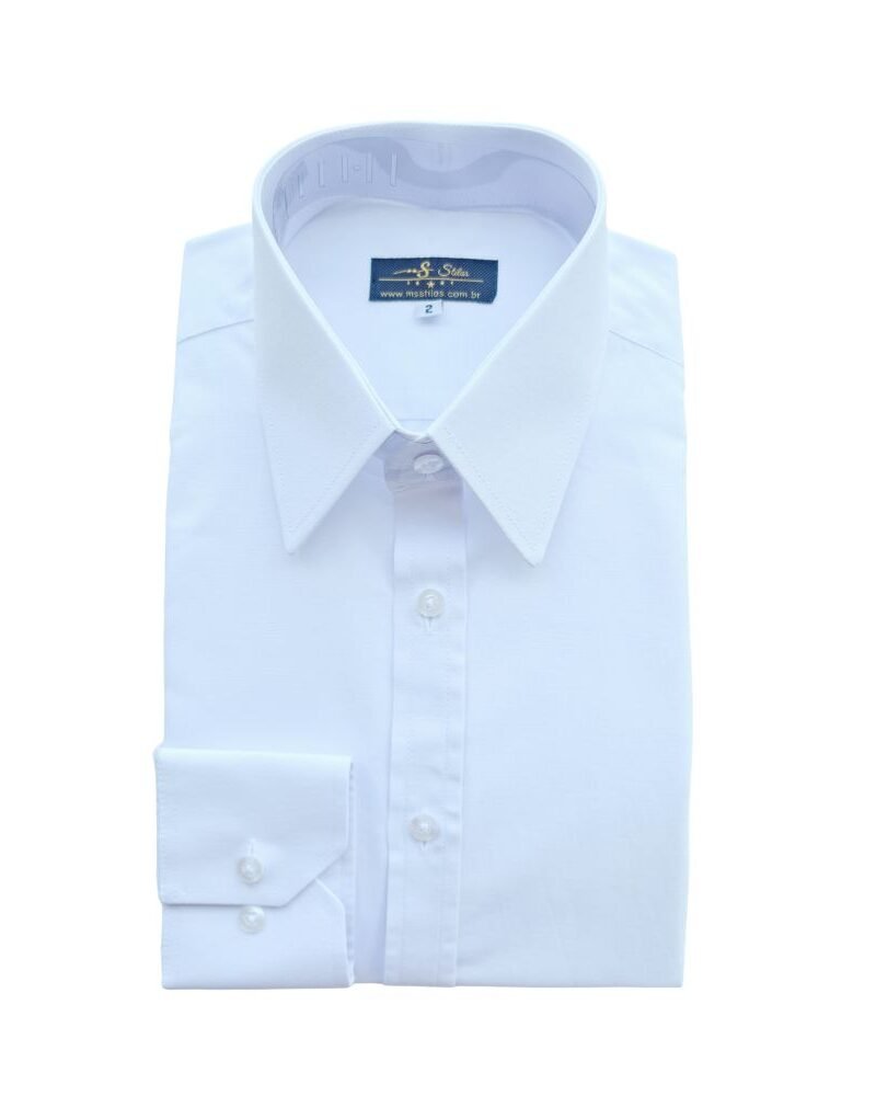 Camisa Colarinho Inglês (Mais Fechado e Pontudo) Branca Lisa - MS Stilos