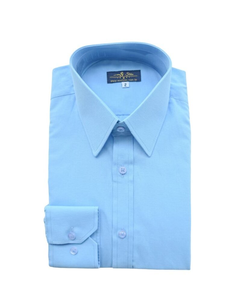 Camisa Inglesa Colarinho (Mais Fechado e Pontudo) Azul Lisa – MS Stilos