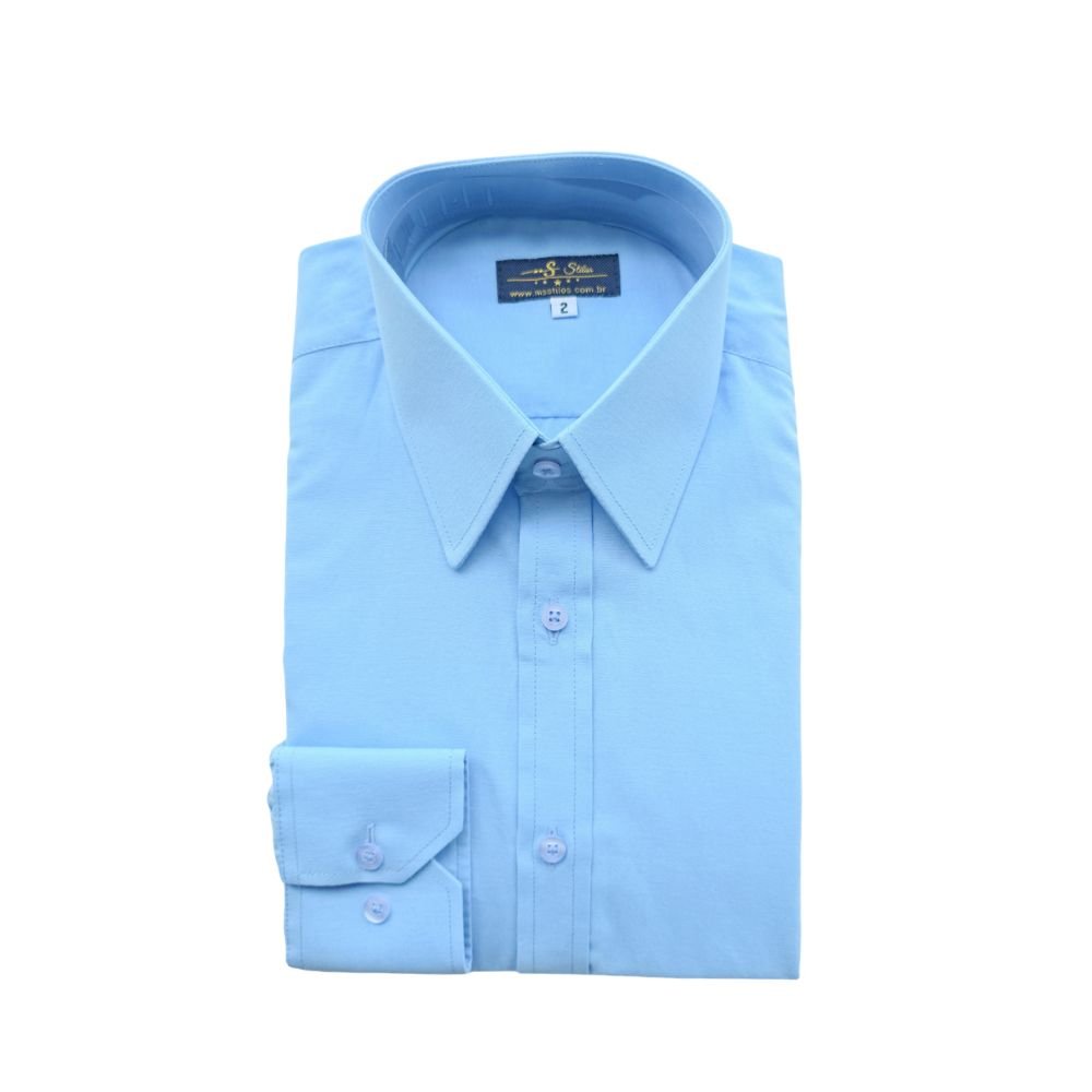 Camisa Inglesa Colarinho (Mais Fechado e Pontudo) Azul Lisa – MS Stilos