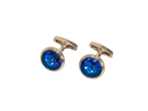 Abotoadura luxo dourada com cristal azul safira imperial para camisa social