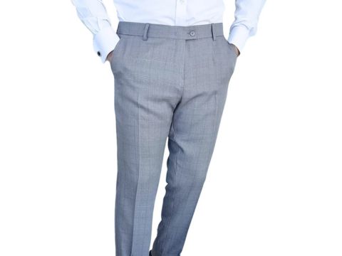 Calça social cinza claro estampa gales masculina da MS Stilos em fundo branco