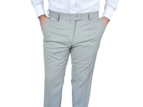 Calça social masculina cinza claro lisa com modelagem elegante