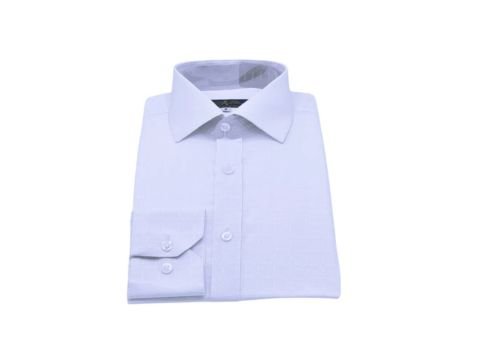 Camisa italiana branca da MS Stilos dobrada, com colarinho estruturado e visual elegante.