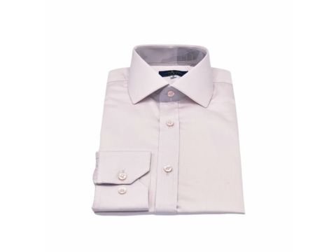 Camisa rosa lisa da MS Stilos dobrada, com colarinho estruturado e acabamento sofisticado.