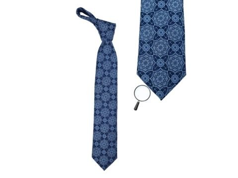 Gravata azul estampada Estève Harvey da MS Stilos em fundo branco