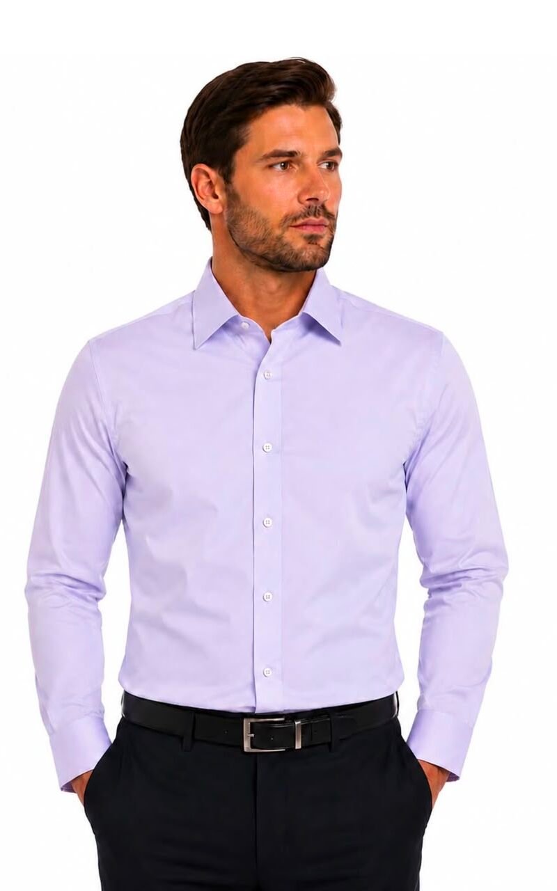 Camisa Egípcio Lilás colarinho Francesa 97% Algodão 3% Elastano Toque acetinado