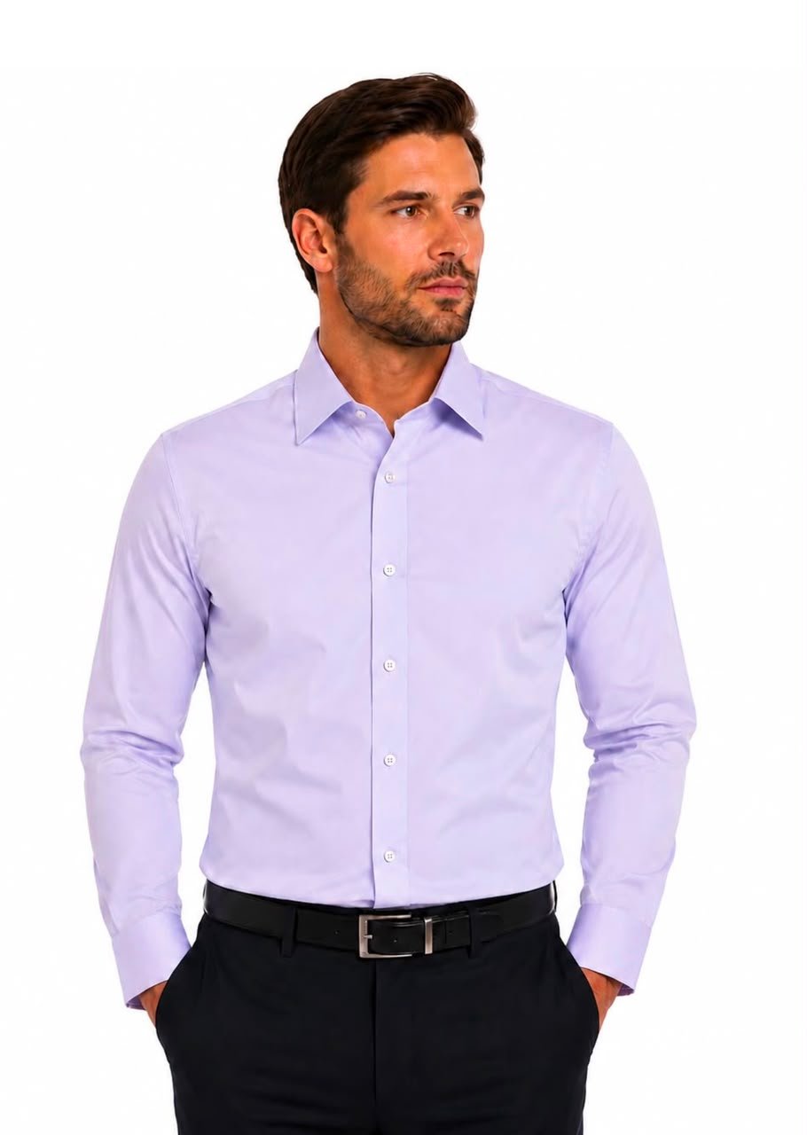 Camisa Egípcio Lilás colarinho Francesa 97% Algodão 3% Elastano Toque acetinado