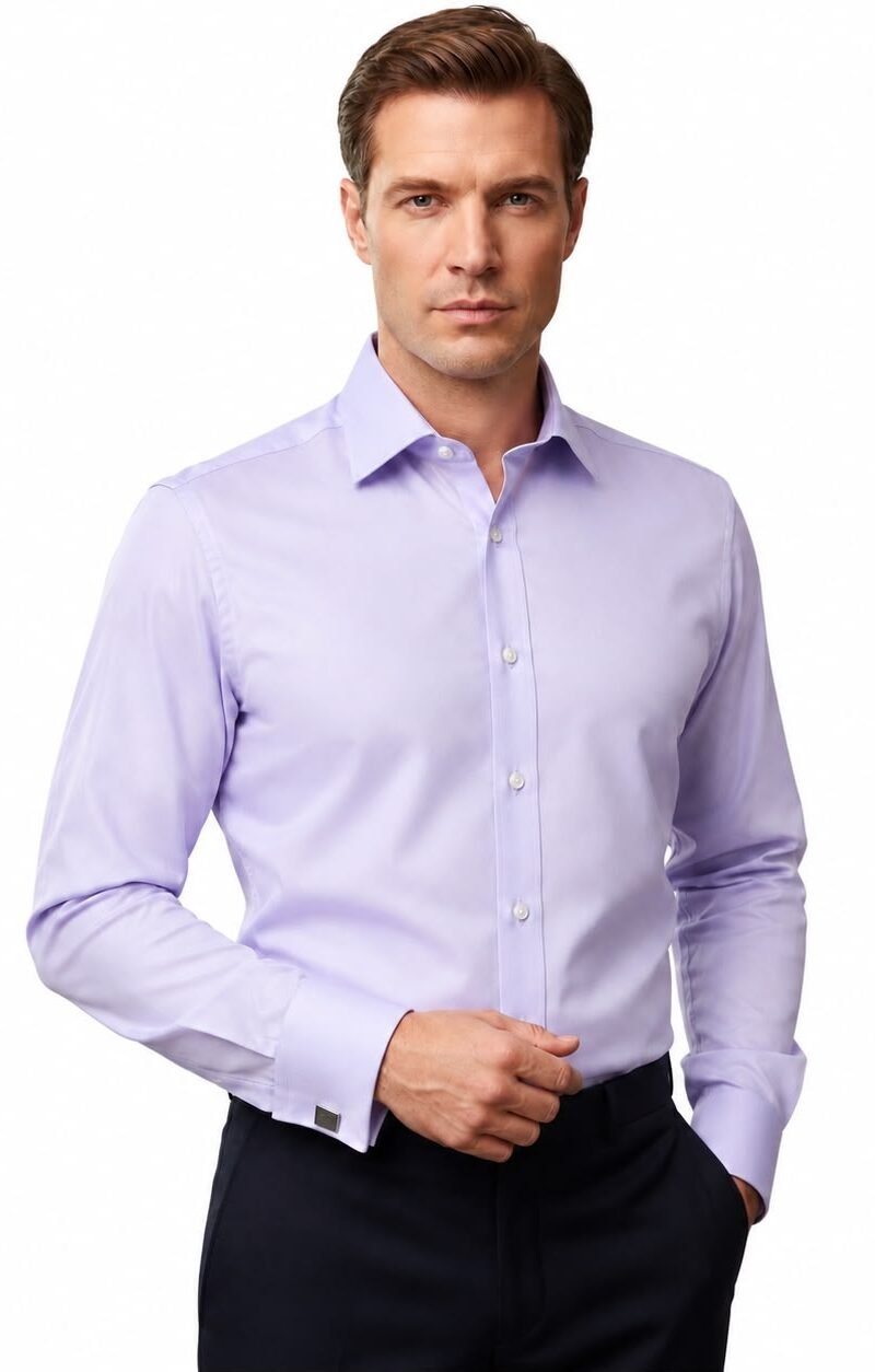 Camisa Punho duplo Lilás 97% algodão Egípcio 3% Elastano Acetinado