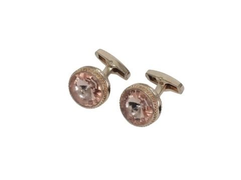 Par de abotoaduras douradas com cristal champanhe rosado da MS Stilos para camisa social com abotoadura em looks formais masculinos.