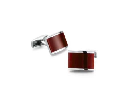 Abotoadura prata com detalhe vinho para camisa social masculina com acabamento sofisticado.