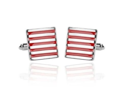 Par de abotoaduras prata e vermelho da MS Stilos para camisa social masculina em produções formais elegantes.