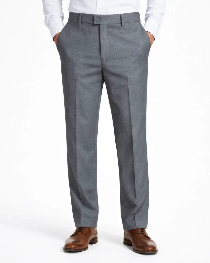 Calça de alfaiataria masculina cinza lisa, caimento premium para o dia a dia executivo