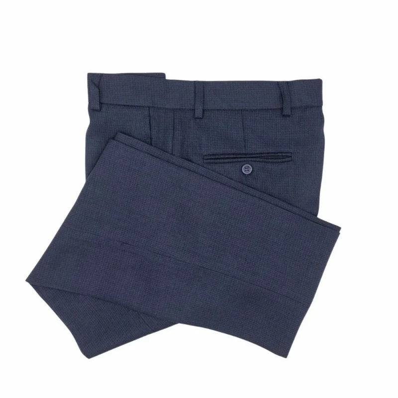 Calça social azul micro estampa dobrada, pregas e bolso