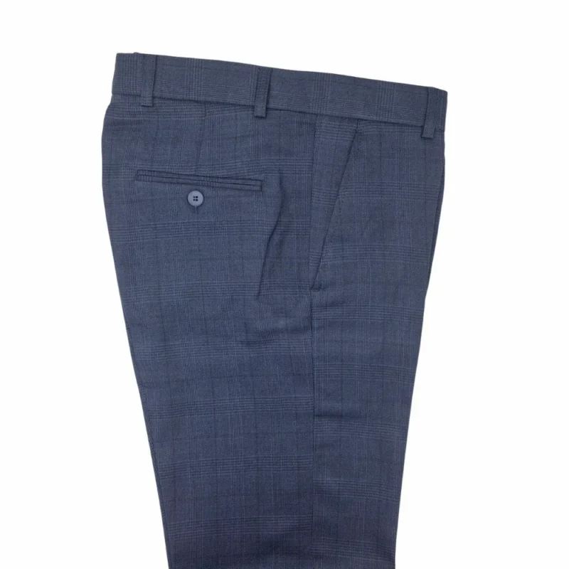 Calça social azul noite estampa gales dobrada, bolso traseiro com acabamento premium