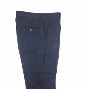 Detalhe da cintura frontal da calça social azul noite xadrez príncipe de gales