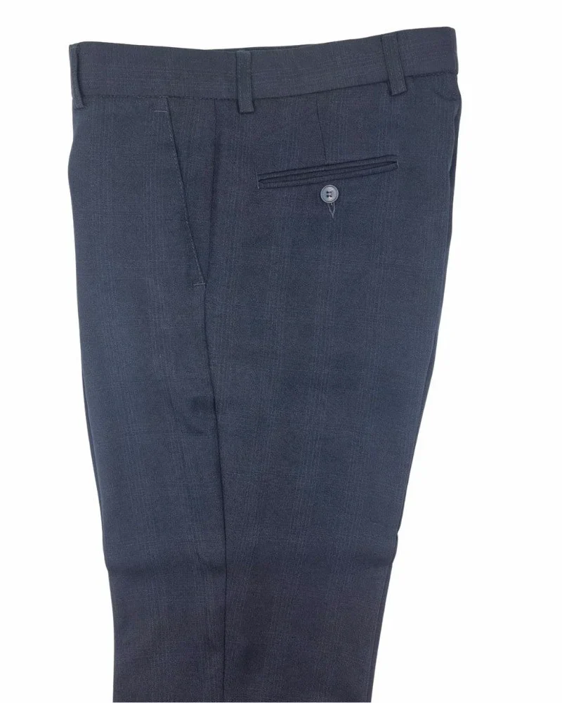 Calça social azul noite xadrez príncipe de gales dobrada, bolso traseiro com acabamento premium
